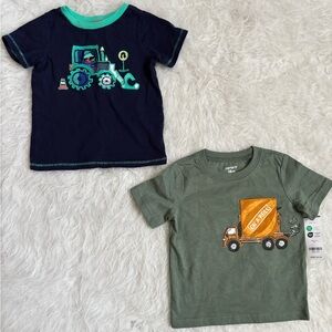 Set of 2 Toddler Boy Tees - Fun Navy Tractor & Green 'On A Roll' Truck